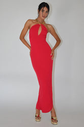 Slow Dance Chain Halter Midi Dress Red